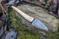 Flint knife - stone age tool leaf blade in deer antler Royalty Free Stock Photo