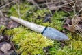 Flint knife - stone age tool leaf blade in deer antler