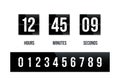 Flip board black clock panel with number countdown. Modern counter scoreboard for time vector illustration. Hours