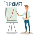 Flip Chart Seminar Concept Vector. Man Showing Presentation. Flat Cartoon Isolated Illustration. Business Info Graphic Royalty Free Stock Photo