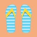 Flip flop beach holiday sandal foot vector icon top view. Fashion shoe pair set travel. Sea pattern accessory stripe