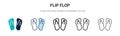 Flip flop icon in filled, thin line, outline and stroke style. Vector illustration of two colored and black flip flop vector icons Royalty Free Stock Photo