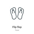 Flip flop outline vector icon. Thin line black flip flop icon, flat vector simple element illustration from editable travel Royalty Free Stock Photo