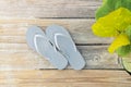 Flip Flop sandals set out on a sunny beach side boardwalk Royalty Free Stock Photo