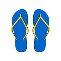 Blue slippers with yellow straps. Slippers isolated on white background.