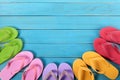 Flip flops with blue decking Royalty Free Stock Photo