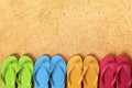 Flip flops border, summer beach background, copy space Royalty Free Stock Photo