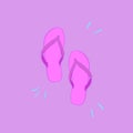 Flip flops in hand drawn style. Top view. Isolated on light violet background with neon blue strokes. Summer vector illustration Royalty Free Stock Photo