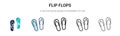 Flip flops icon in filled, thin line, outline and stroke style. Vector illustration of two colored and black flip flops vector Royalty Free Stock Photo