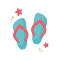Flip Flops Icon With Starfishes. Cute Colorful Shoes For Summer Design. Vector Cartoon Illustration.