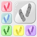 Flip flops icons set of 6 colorful collection. Vector drawing on white background. Royalty Free Stock Photo