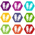 Flip flops icons set 9 vector