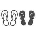 Flip flops line and solid icon, Summer concept, Beach slippers sign on white background, Summer footwear icon in outline Royalty Free Stock Photo