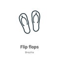 Flip flops outline vector icon. Thin line black flip flops icon, flat vector simple element illustration from editable brazilia Royalty Free Stock Photo