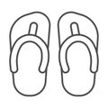 Flip flops thin line icon, Summer concept, Beach slippers sign on white background, beach footwear icon in outline style Royalty Free Stock Photo