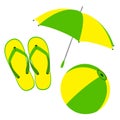 Flip flops, umbrella and ball Royalty Free Stock Photo