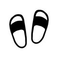 Flip-flops vector icon in doodle style. Black slippers isolated on white background