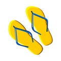 Yellow slippers with blue straps. Flip flops isolated on white background. Royalty Free Stock Photo