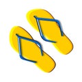 Yellow slippers with blue straps that give off a shadow. Flip flops isolated on white background. Royalty Free Stock Photo