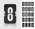 Flip number and symbol scoreboard on transparent background. Analog countdown number font. Vector illustration template