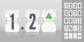 Flip number and symbol scoreboard. White flip airport board for countdown timer. Stock exchange vector mechanic board.