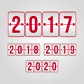 2017 2018 2019 2020 flip symbols set. Scoreboard red and grey gradient vector signs. Happy New Year illustration Royalty Free Stock Photo