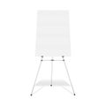 Flipchart, display easel stand vector mock-up. Blank whiteboard realistic mockup. Tripod flip chart white board template