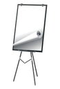 Flipchart mockup. Presentation and seminar whiteboard with blank paper sheets. Flip chart on tripod with space for text Royalty Free Stock Photo