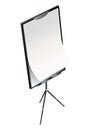 Flipchart mockup. Presentation and seminar whiteboard with blank paper sheets. Flip chart on tripod with space for text Royalty Free Stock Photo
