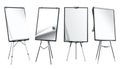 Flipchart mockup set at different angles. Presentation and seminar whiteboard with blank paper sheets. Flip chart on Royalty Free Stock Photo