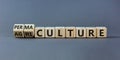 Fliped wooden cubes and changed the inscription `agriculture` to `permaculture`. Beautiful grey background, copy space. Busine