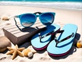 Flipflops and sunglasses at the beach