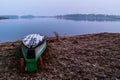 Flipped boat at lake shore Royalty Free Stock Photo