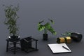 A4 flipped paper with black clipboard, potted plant, Royalty Free Stock Photo