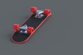 Flipped skateboard on gray background. Hobbie and leisure