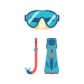 Flippers, mask and tube for scuba diving, snorkeling. Beach set for summer trips Royalty Free Stock Photo