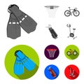 Flippers for swimming, basketball basket, net, racing holograph, golf bag. Sport set collection icons in monochrome,flat Royalty Free Stock Photo