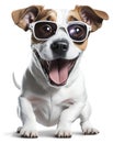 flirtatious Jack Russell Terrier dog wearing sunglasses. png.