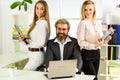 Flirting with boss. Man and women business colleagues. Office flirt. Career company. Flirting and seduction. Secretary Royalty Free Stock Photo