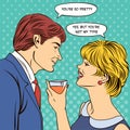Flirting Couple. Woman Drinking Champagne