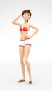 Flirting, Smiling, Dreamy and Self-Assured Jenny - 3D Cartoon Female Character Model - Fixes Hair and Looks Away