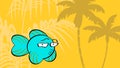 Flirty gold fish cartoon expression illustration hawaiian background