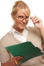 Flirty Woman with Pencil and Folder Royalty Free Stock Photo