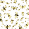 Flitter Bees scattered seamless vector repeat on white background Royalty Free Stock Photo