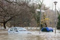 Flloding In Turin, Italy: car under water Royalty Free Stock Photo