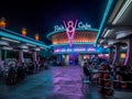 Flo's V8 Cafe at night in Carsland at Disney California Adventure Park Royalty Free Stock Photo