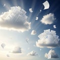 Float amidst fluffy clouds, implying organization and technolog Royalty Free Stock Photo
