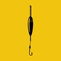 Float and hook in water black icon. Fishing float. Buoy floating on water Royalty Free Stock Photo