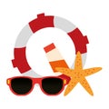 float lifeguard with sunglasses and starfish Royalty Free Stock Photo