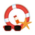 float lifeguard with sunglasses and starfish Royalty Free Stock Photo